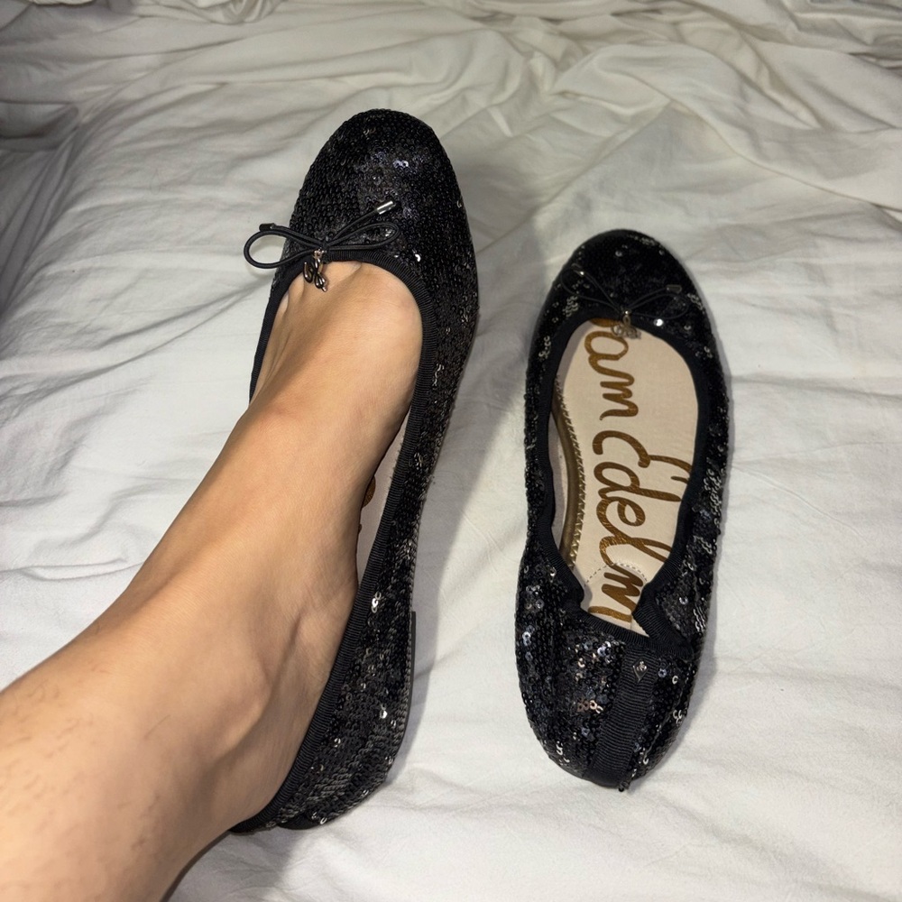 Sam Edelman Black Sequin Felicia Ballet Flats with Bow